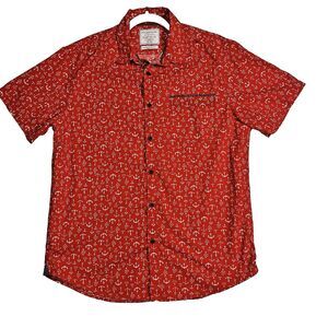 Travelers Collection Slim Fit S/S Button Down Shirt Men Large Red/White Anchors